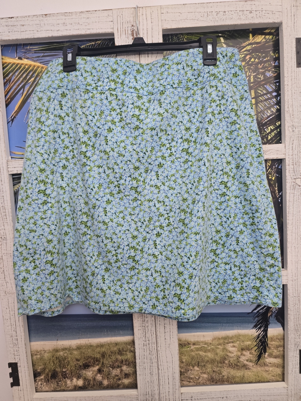 Chaus Light Blue & Green Floral A-Line Skirt